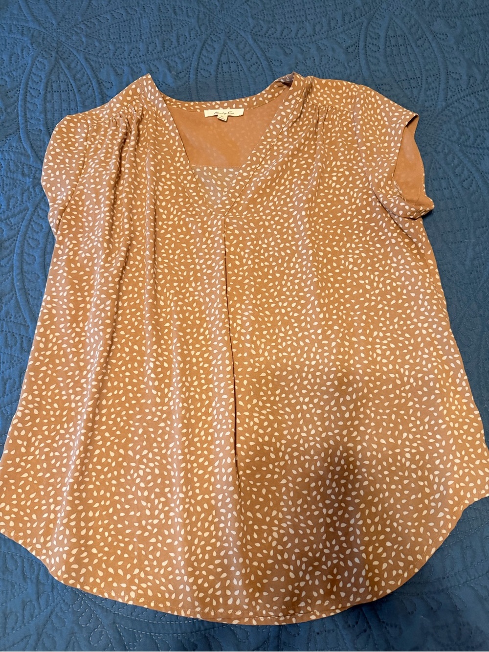 V-Neck Rust Micro Dot Blouse